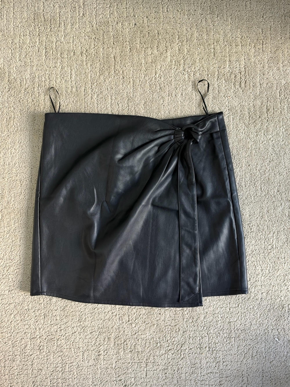 Black Faux Leather Mini Skirt with Side Knot Detail